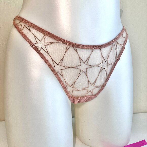 VS Starstruck Gold Star Chain Charm Thong NWT M L - Picture 7 of 10
